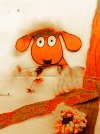 Cardboard cutout of sheep with big eyes